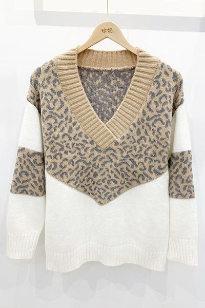 Leopard Print V-Neck Sweater