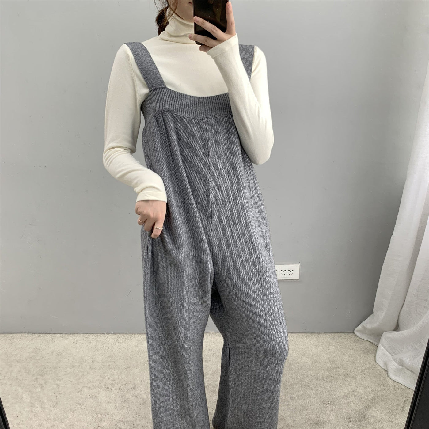 Autumn winter thickened wide leg knitted jumpsuit