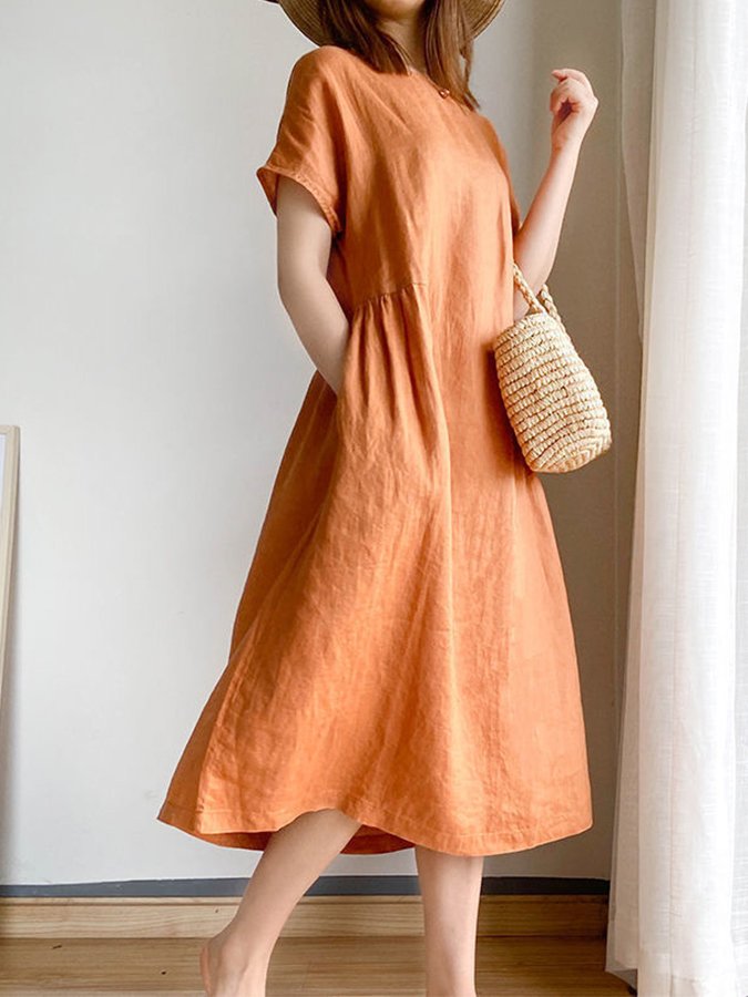 Women's Simple Literary Loose Solid Color Shift Dress