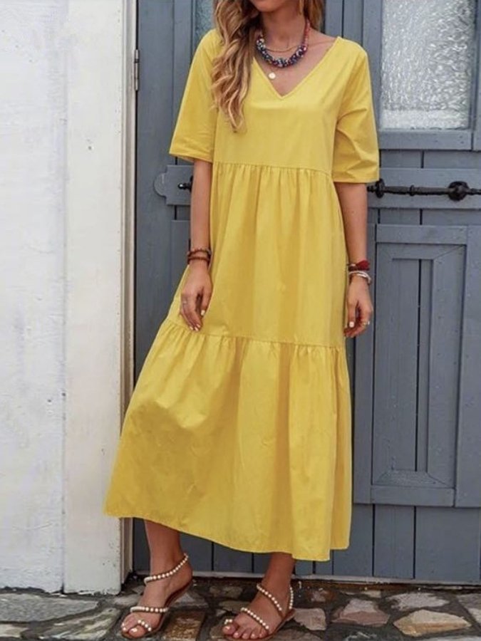 Robe décontractée à col en V et panneau froncé pour femme 