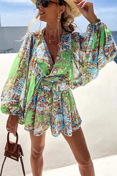 Drifting Out To Sea Printed Vacation Shorts Suit