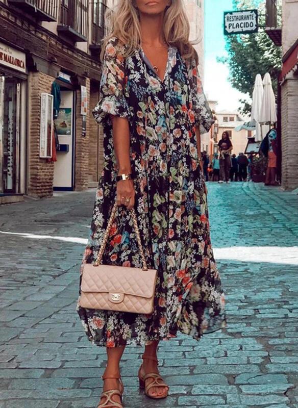 Robe longue urbaine à imprimé floral 