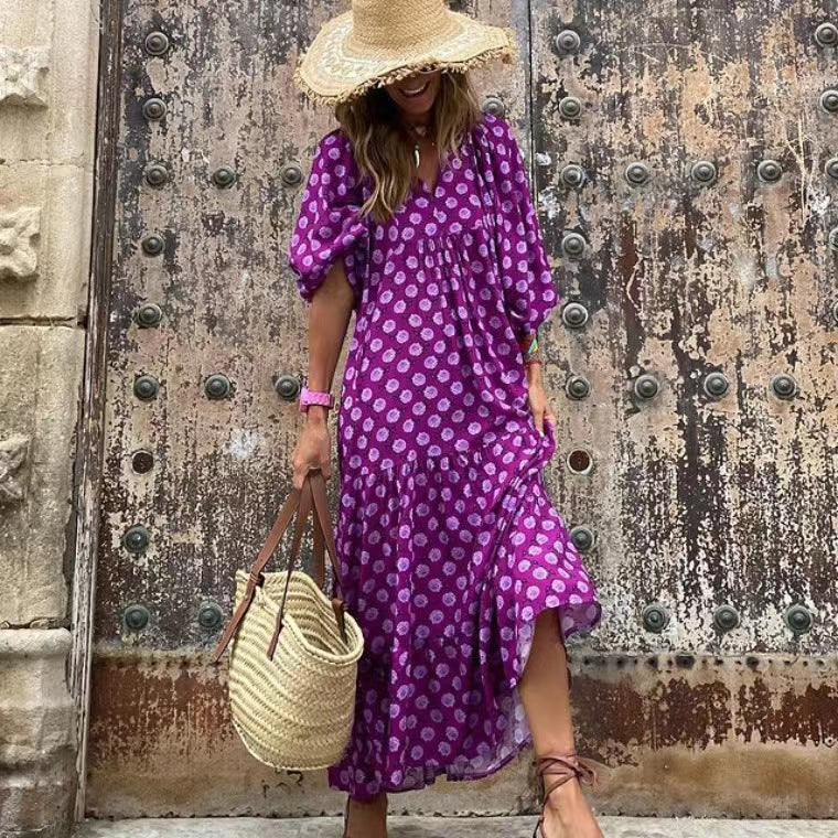 Kleid im Boho-Stil mit Puffärmeln 