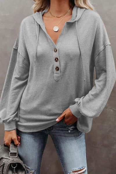 Button Down Casual Loose Solid Hoodie