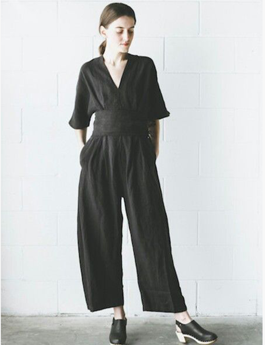 Vintage-Jumpsuit aus Leinen mit Gürtel 