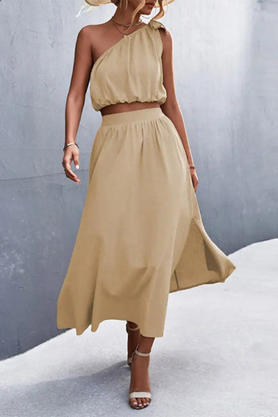 Catch A Wish One Shoulder Linen Blend Dress Suits