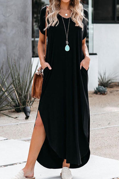 Solid Color Loose Irregular Long Dress