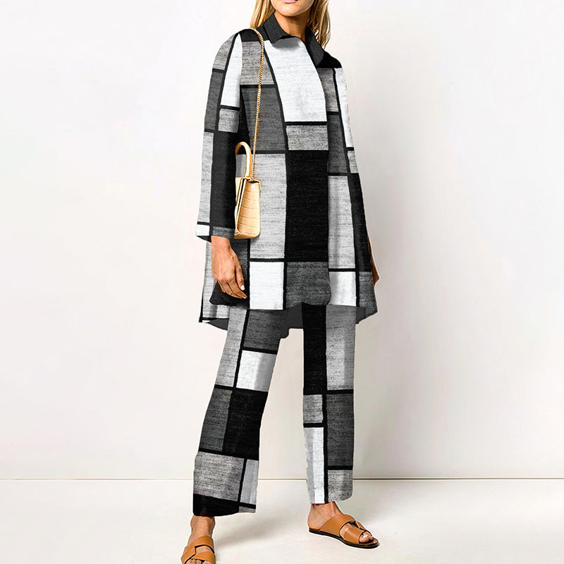 Black-White Color Patchwork 2-Pieces Set