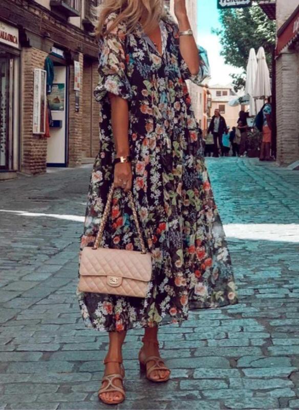 Robe longue urbaine à imprimé floral 