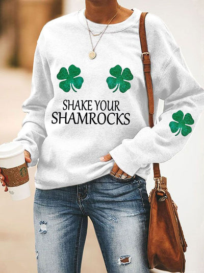 Lässiges Sweatshirt mit „Shake Your Shamrocks“-Aufdruck für Damen 