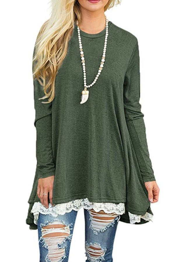 Casual O Neck Long Sleeve Lace Dress