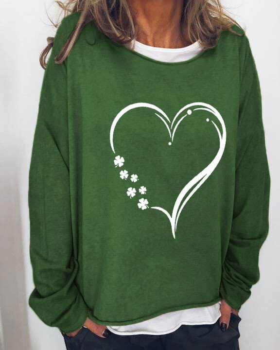 Sweat-shirt décontracté à col rond St. Patrick's Shamrock Love pour femmes 