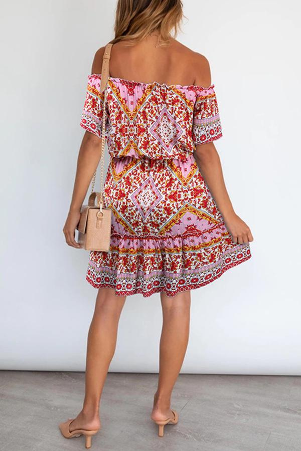 Bohemian Off Shoulder Short Sleeve Dress