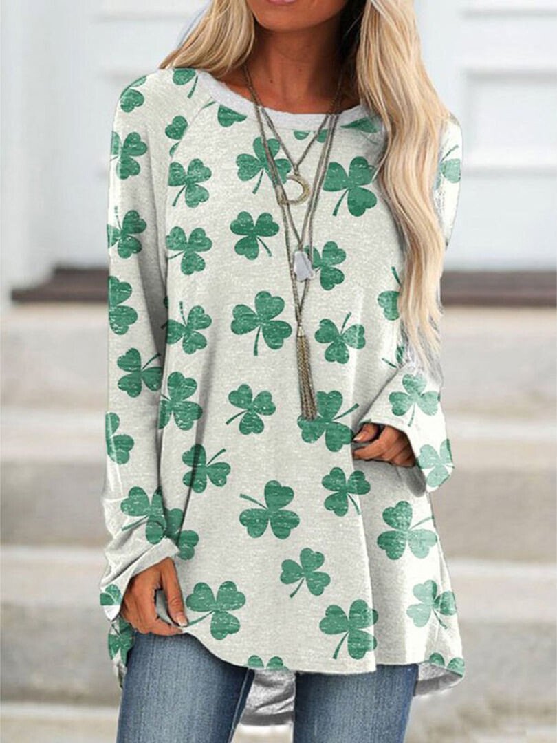 Women's Shamrock Print Casual Tee Shirt