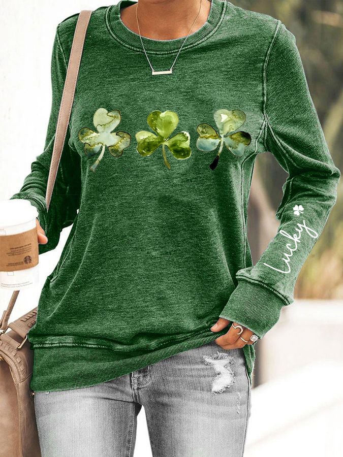 Sweat-shirt imprimé Lucky Shamrock pour femmes 