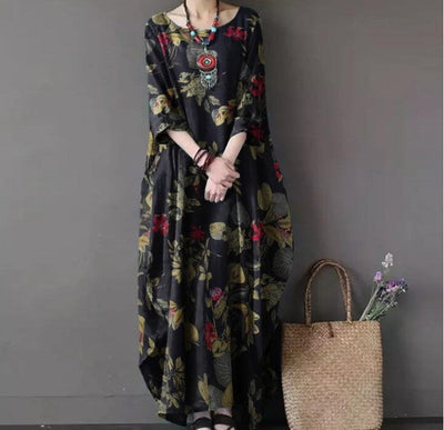 vintage print loose dress