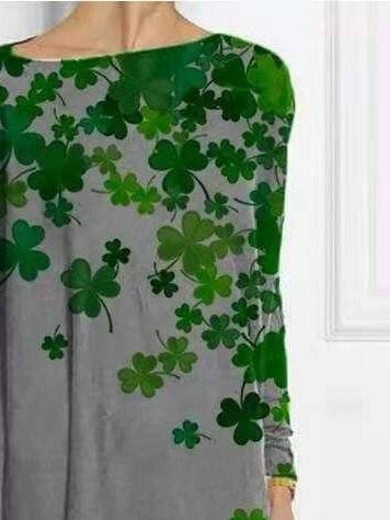 Clover Print V-Neck Long Sleeve T-Shirt