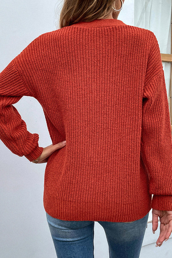 Women's V-neck long-sleeve knitted sweater