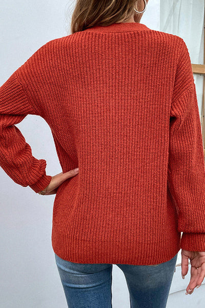 Pull femme col V en maille à manches longues