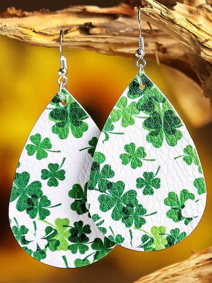 Women's St. Patrick's Day Shamrock PU Leather Earrings