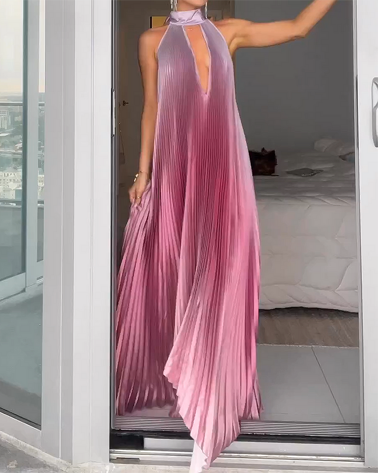 Robe longue plissée à dos nu et dégradée 