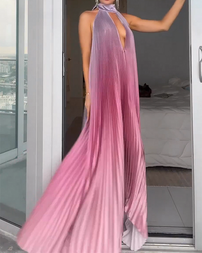 Robe longue plissée à dos nu et dégradée 