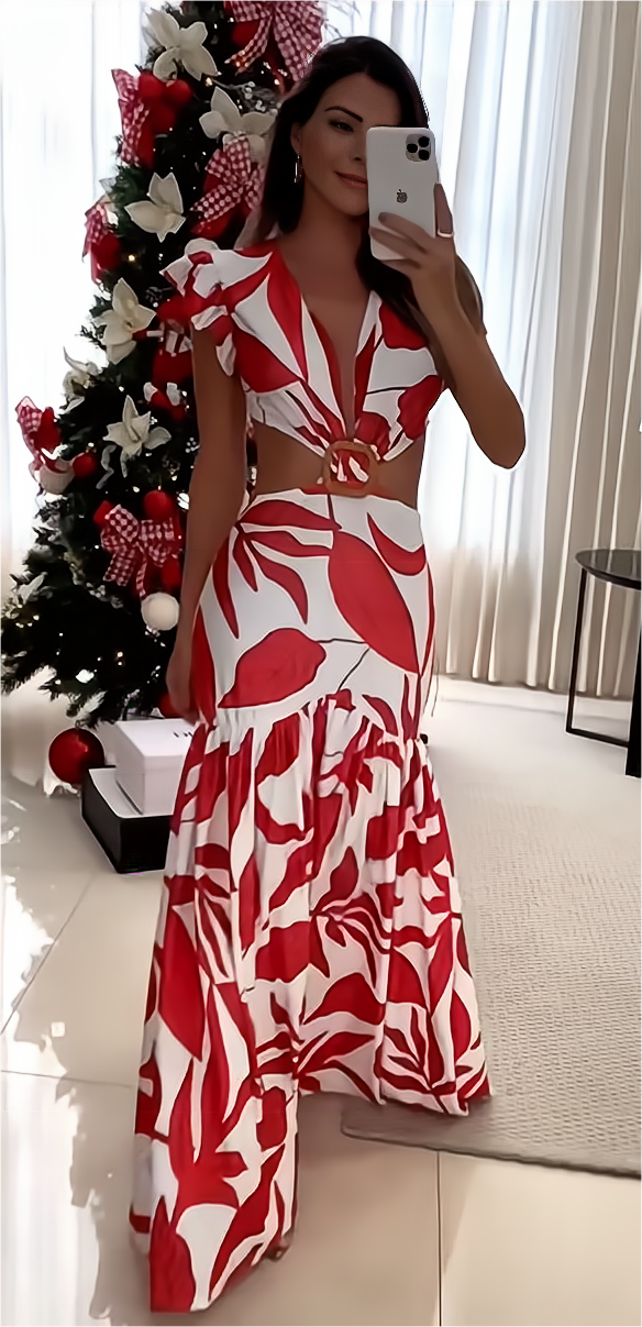 Sexy Fashion Leaky Waist V Neck Backless Butterfly Maxi Dresses