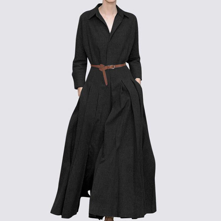 Long Sleeves Lapel Oversized Maxi  Dress