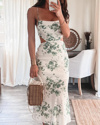 One-Piece Stylish Sling Print Dress