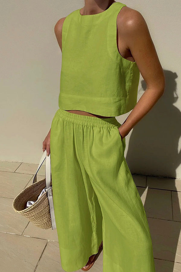 Chic Solid Color Sleeveless 2pieces Set
