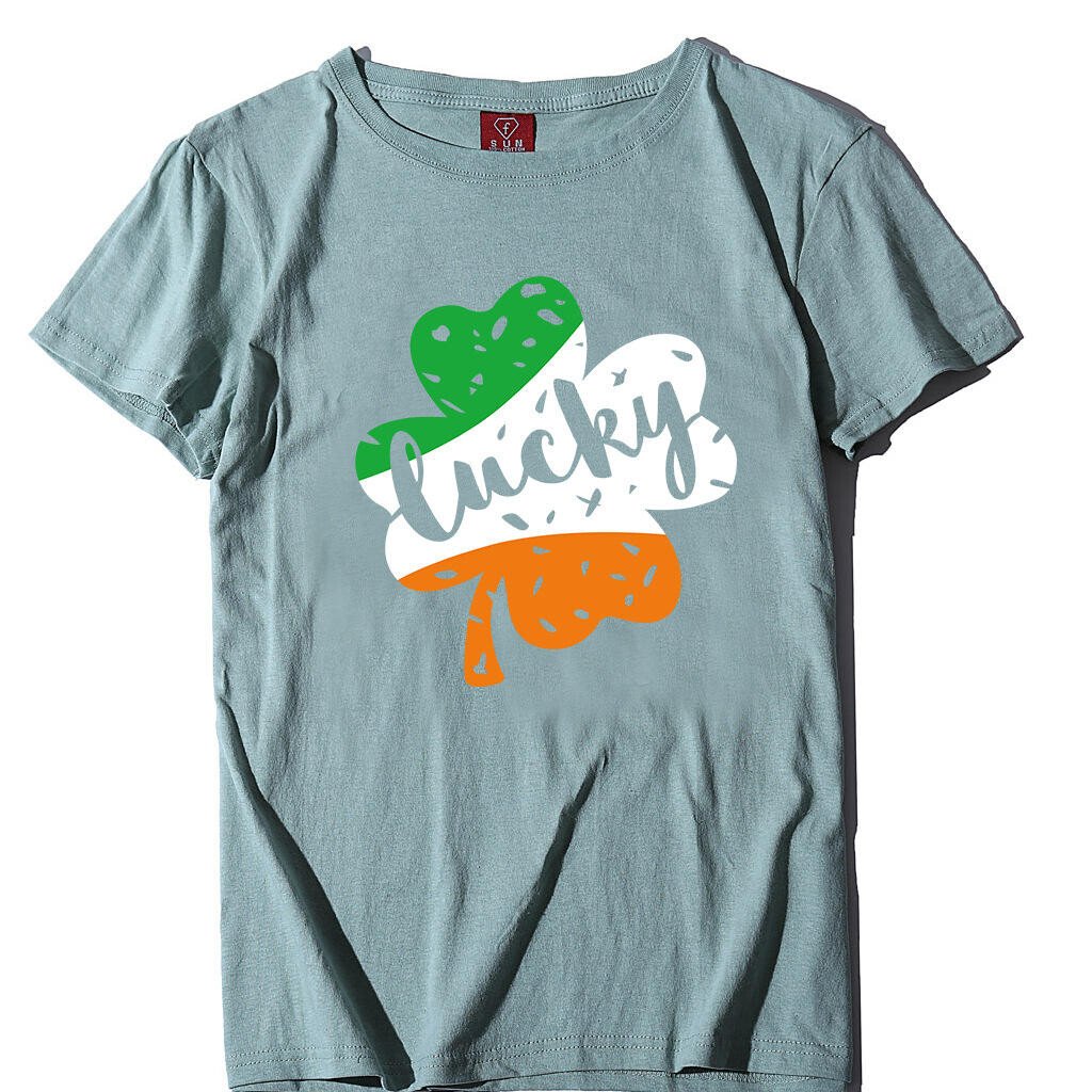 Women's St. Patrick's Day Lucky Letters Print Loose Short Sleeve Tee