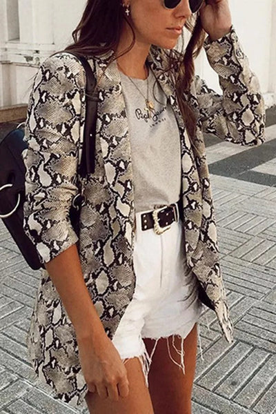 Charmer Snake Print Lapel Loose Blazer