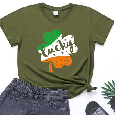 Women's St. Patrick's Day Lucky Letters Print Loose Short Sleeve Tee