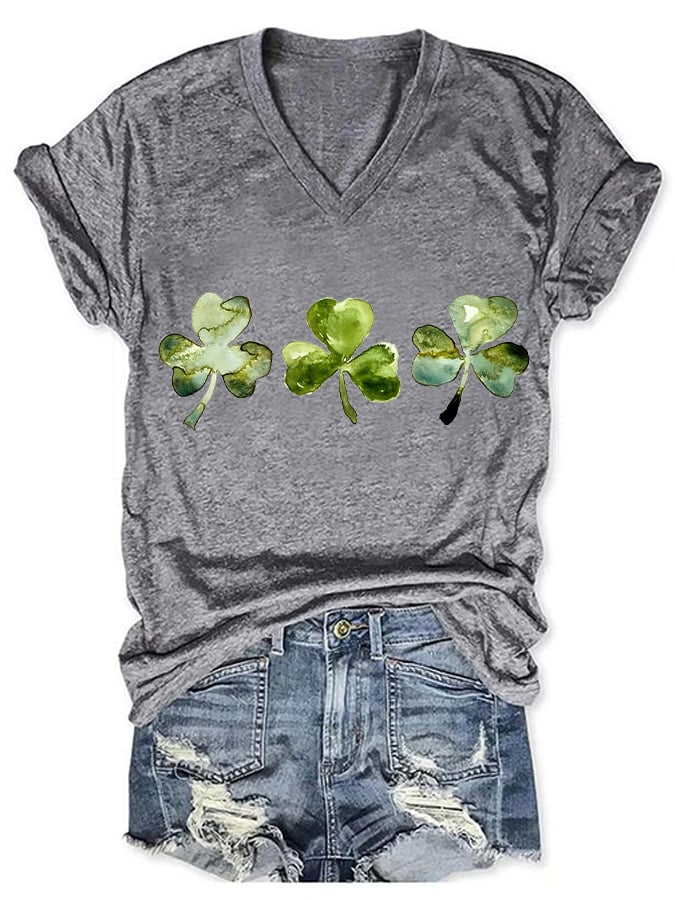 T-Shirt mit Kleeblatt-Print für Damen zum St. Patrick's Day 