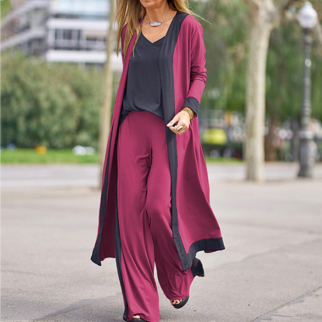 Casual Loose Three-pieces Color Patchwork Cardigan Suit