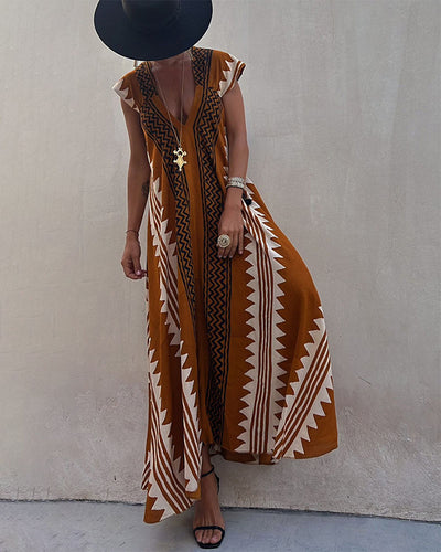 V-Neck Bohemian Casual Dress