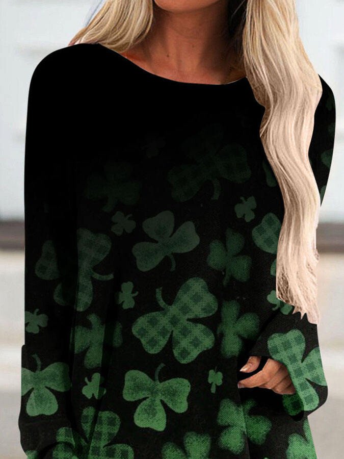 Four-Leaf Clover Gradient Long-Sleeve T-Shirt