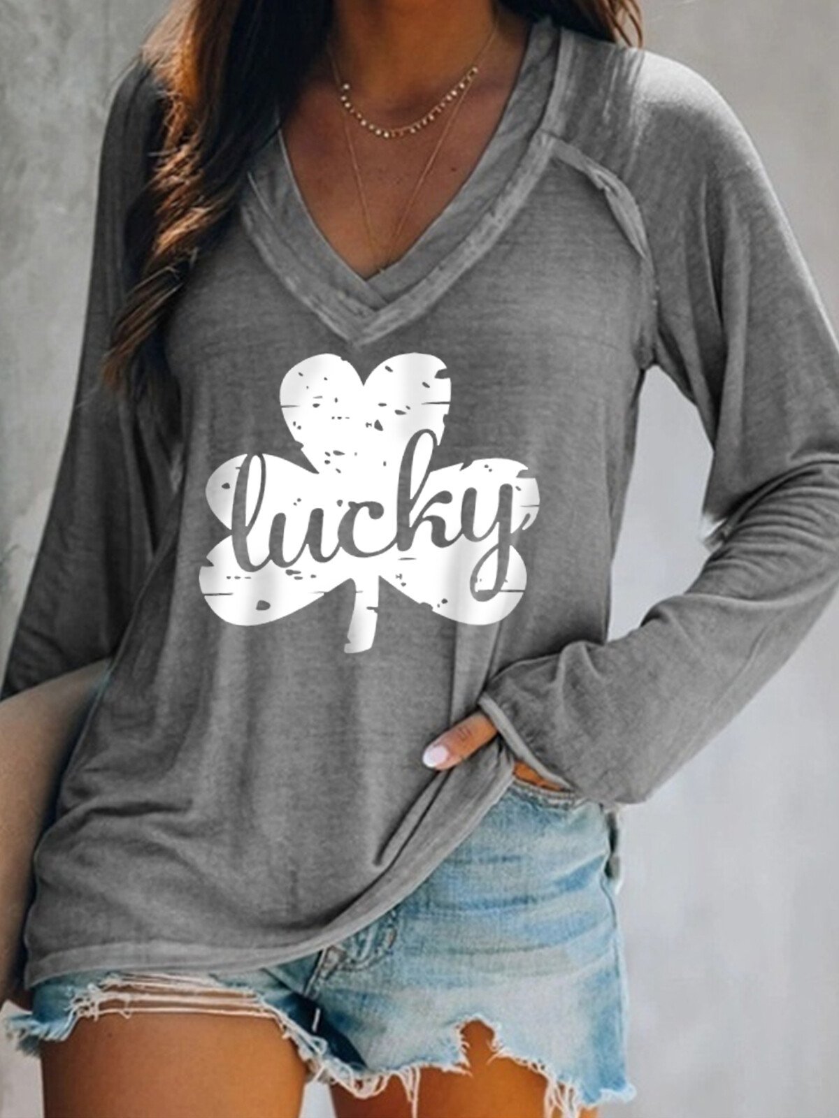 T-shirt décontracté à manches longues Lucky Shamrock pour femmes 