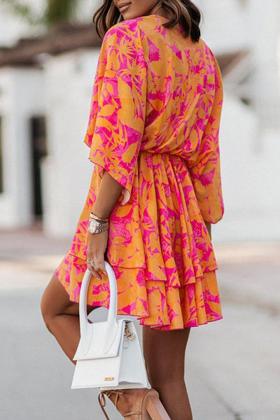 Printed Doll Sleeves Mini Dress