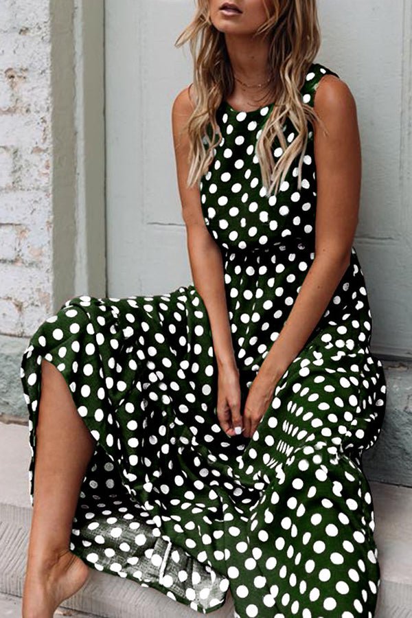 Summer Sweet Polka Dot Print Crew Neck Sleeveless Dress