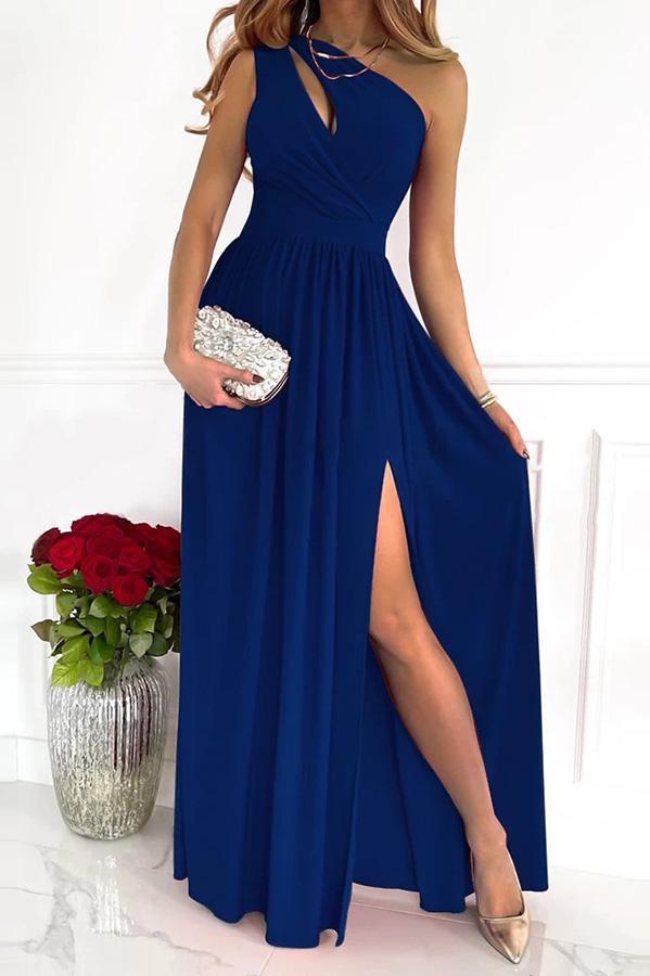 Einfarbiges, einschultriges Party-/Elegantes Maxikleid