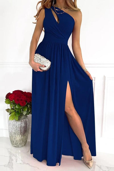 Solid One Shoulder Party/Elegant Maxi Dress