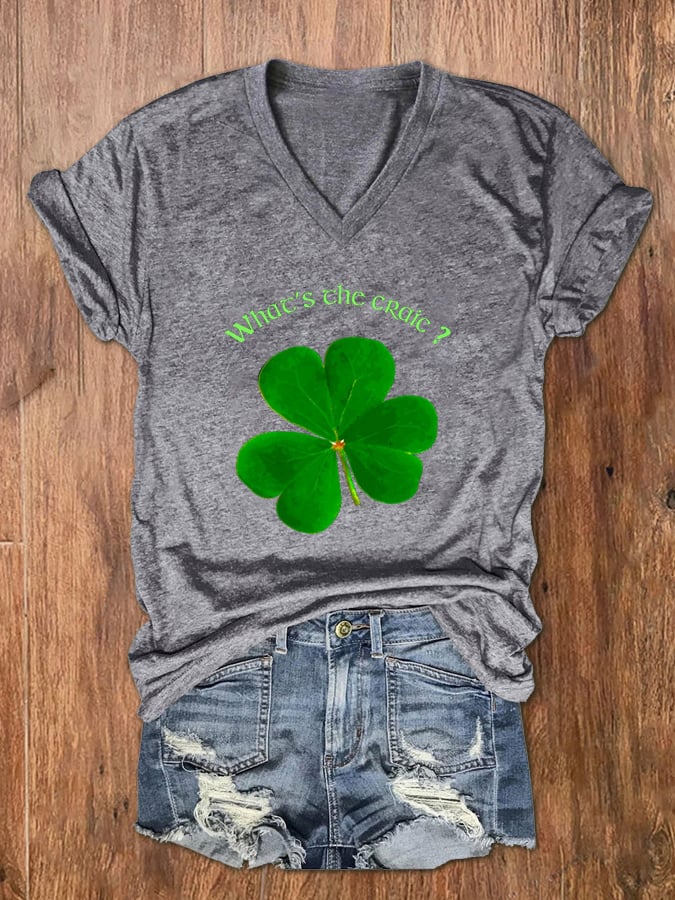 T-shirt à manches courtes et col en V What's The Craic de St. Patrick's pour femmes 