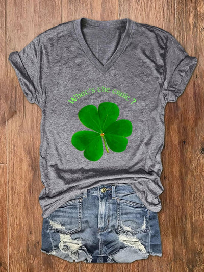 Damen St. Patrick's What's The Craic T-Shirt mit V-Ausschnitt und kurzen Ärmeln 