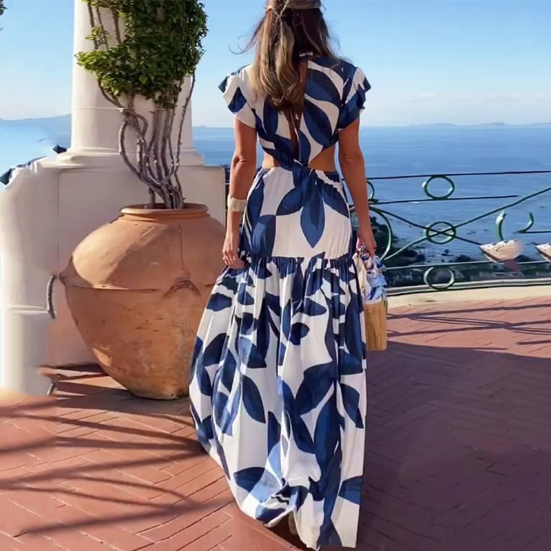 Sexy Fashion Leaky Waist V Neck Backless Butterfly Maxi Dresses