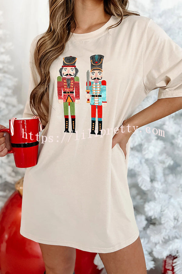 Lilipretty Nutcrackers for The Holidays Sequin Nutcracker T-shirt Mini Dress