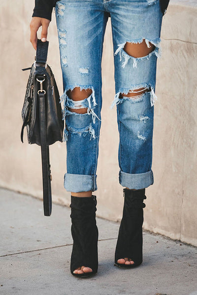 Ripped Straight Leg Street Style Jeans