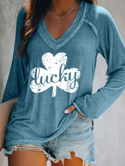 T-shirt décontracté à manches longues Lucky Shamrock pour femmes 