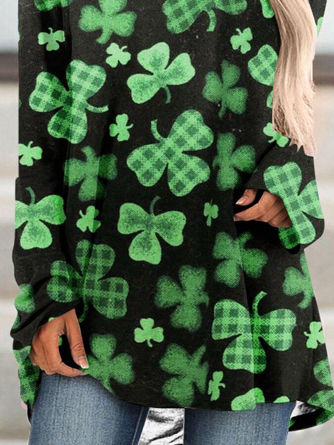 Four-Leaf Clover Full Print Crewneck Long-Sleeve T-Shirt