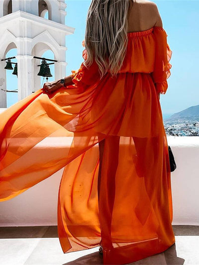 Robe sexy fendue à volants pour les vacances 